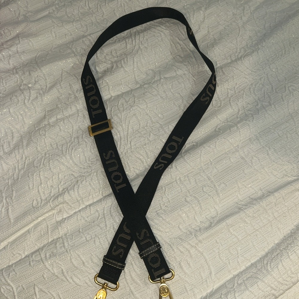 TOUS Black Logo Adjustable Bag Strap Gold Tone Bear Hardware Replacement Strap
